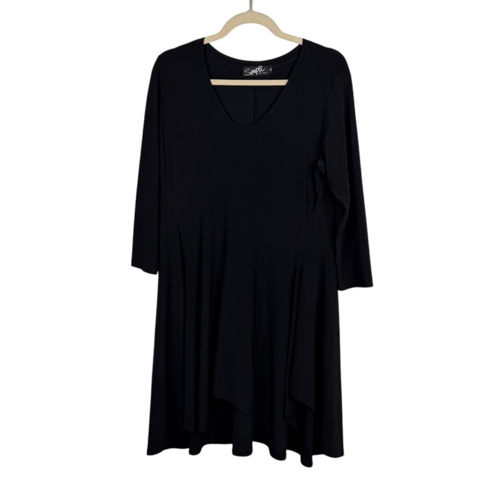 Sympli Black Long Sleeve Jersey Dress Minimalist Capsule‎ Grunge Goth XL Size 14